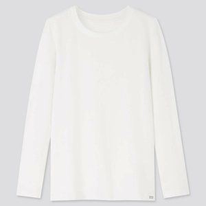 2 Pkt UNIQLO KIDS HEATTECH LONG SHEEVE CREW NECK EXTRA WARM SZ.11-12 - WHITE NWT